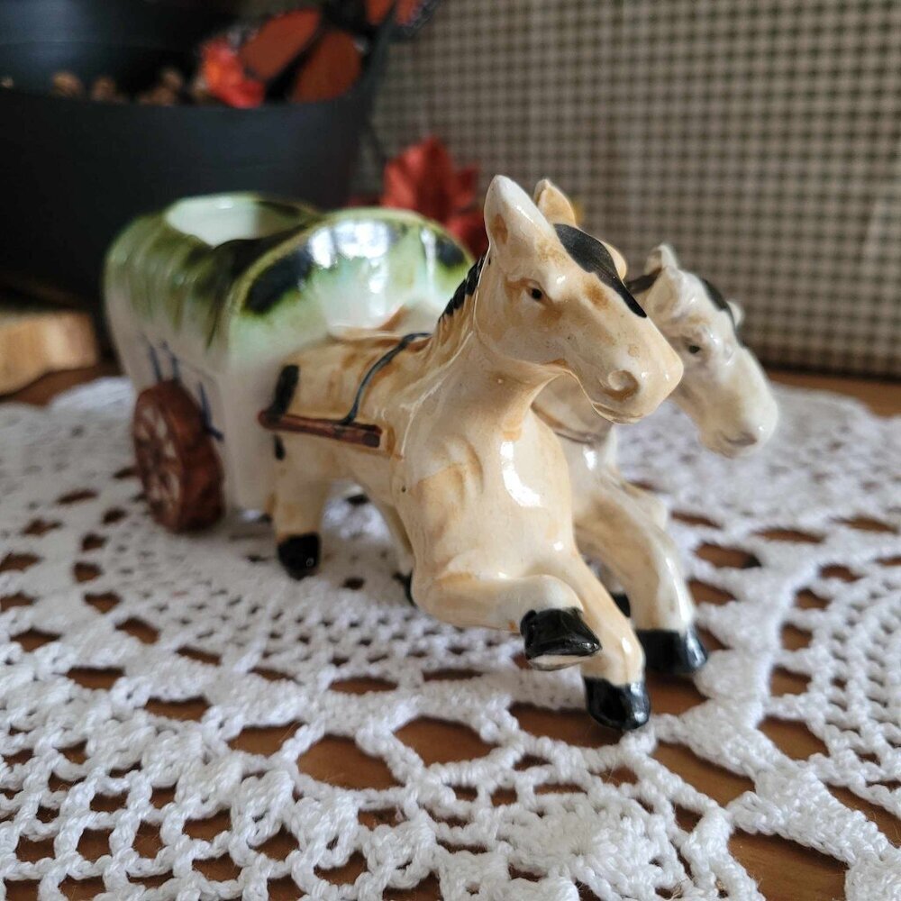 Occupied Japan Planter Horses & Cart - Picture 5 of 10
